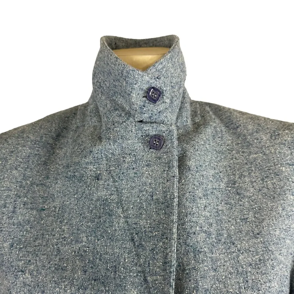 Vintage 1990s L.L. Bean Blue Wool Silk Mix Tweed Blazer medium petite - Picture 5 of 16